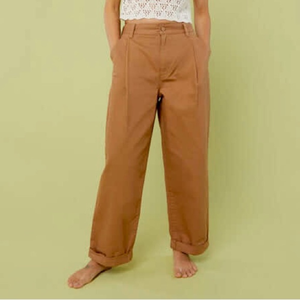 Oak + Fort khaki twill wide leg pants